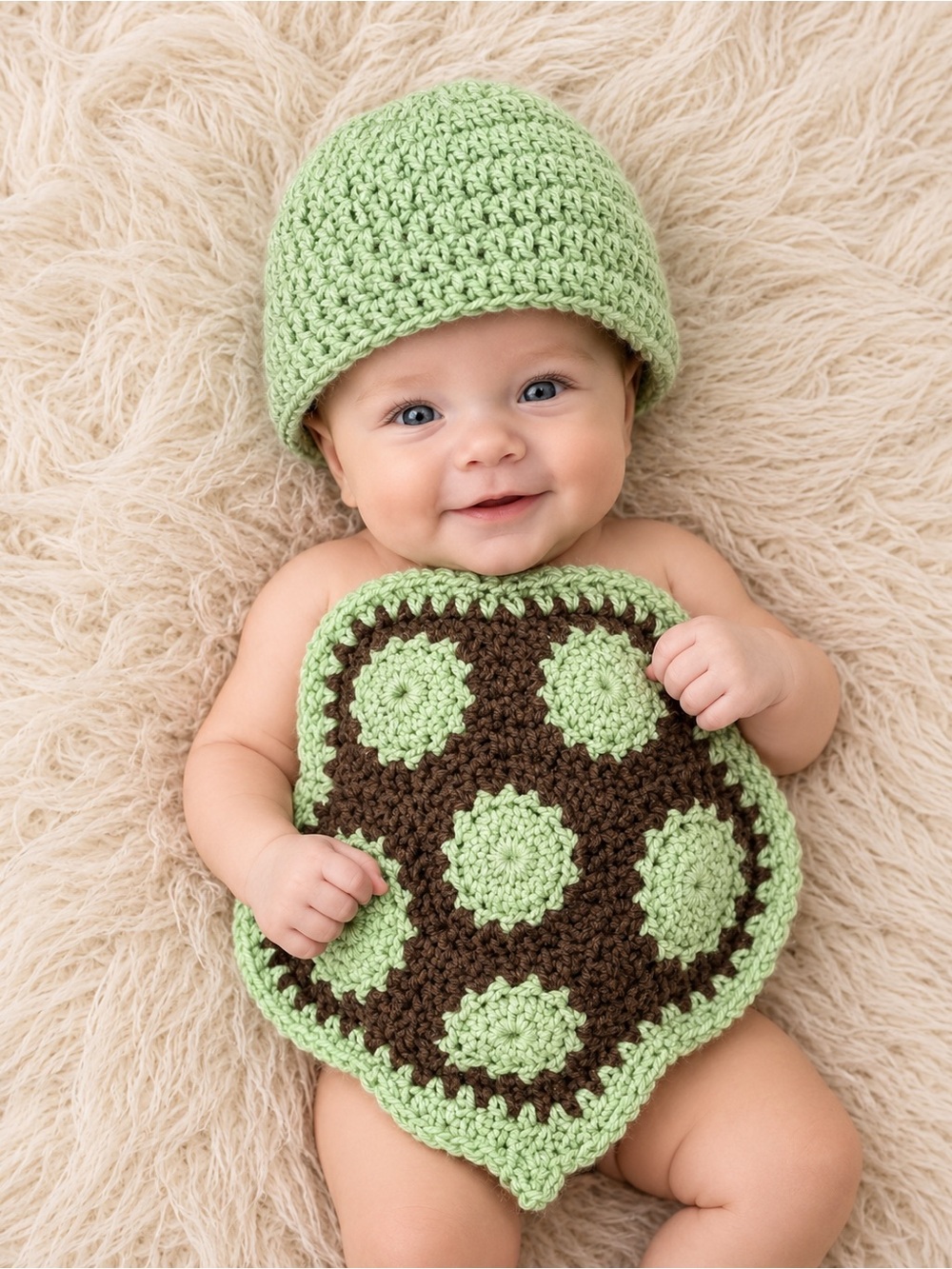 Adorable turtle  Green and Brown Kids Crochet Hat  Set